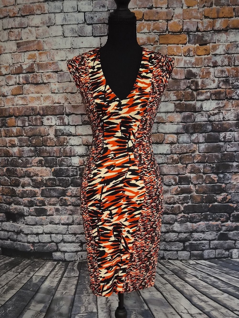 French Connection Red & Black Camo-Print Midi Dress - Picture 1 of 9